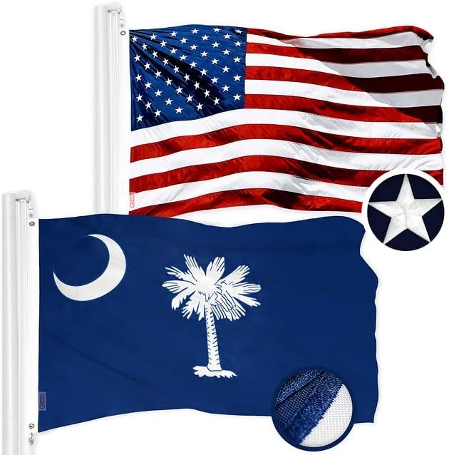 G128 Combo Pack: USA American Flag 3x5 Ft Embroidered Stars & South Carolina State Flag 3x5 Ft Embroidered