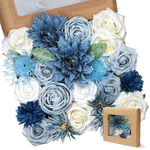 AUSOGO Artificial Flowers Combo Blue Flowers - Mix Silk Flowers