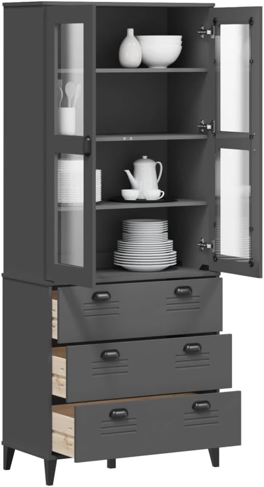 vidaXL VIKEN Sideboard Anthracite Grey 80x40x190cm Solid Pine Wood, 3207152