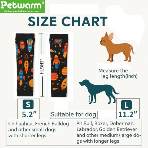 Image of Petwarm Dog Recovery Leg Sleeves 4pcs Set Rocket Print - Breathable Anti-Lick Dog Leg Sleeves, Surgery Recovery Wraps for Joint Support, 4-Pack for Small Dogs, Black Gold, S