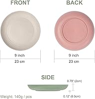 Vista 3 de 6 platos de paja de trigo ecológicos, 9 pulgadas, irrompibles, ligeros, aptos para microondas y lavavajillas