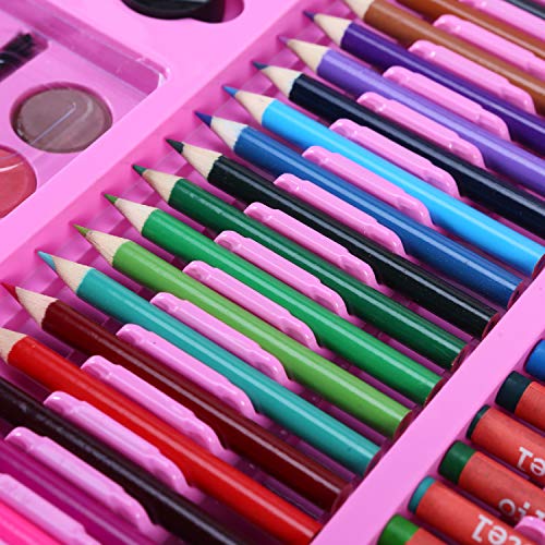 H & B 168 Piece Deluxe Art Set for Kids, Drawing Art Supplies with Plastic Case, Include Crayon, Oil Pastel, Color Pencils,Watercolor Markers and More Drawing Tools, Art School Stationery Set-Pink