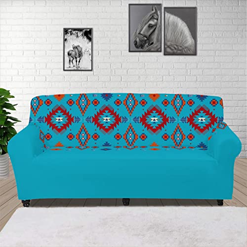 Dreaweet Blue Aztec Pattern Sofa Covers, Stylish Home Decoration Living Room Sofa Couch Protector Slipcovers, Native American Southwestern Sofa Slipcover, Durable & Soft #TOP7