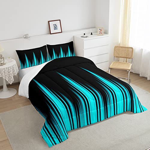 Image of Feelyou Turquoise Teal Blue and Dark Comforter Set Vintage Ombre Comforter Gradient Dark Simple Style Bedding Set Breathable Duvet Set Room Decor Quilt Set Full Size