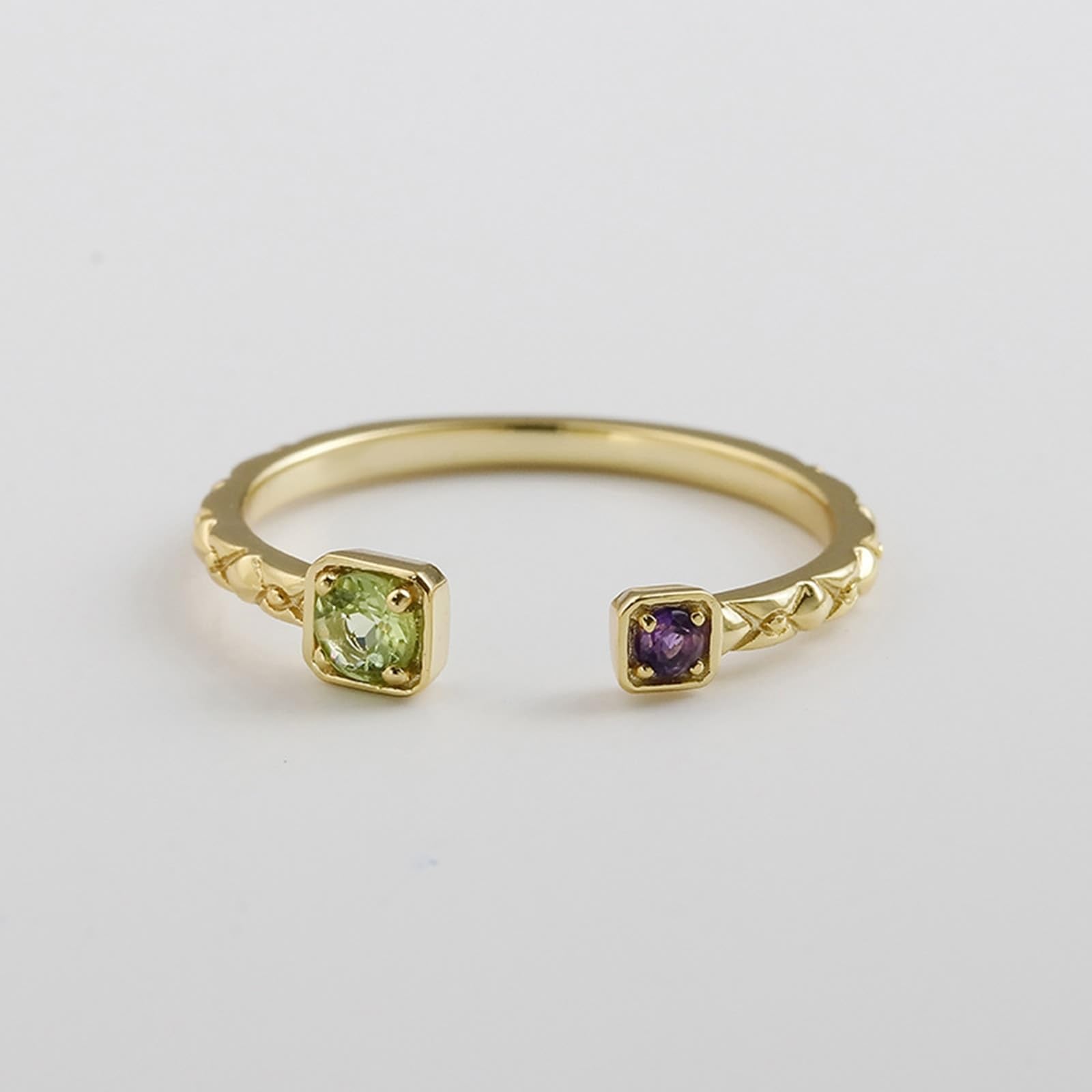 Gold Au 375/585/750 - Anillos de amistad con peridoto, forma de anillo abierto