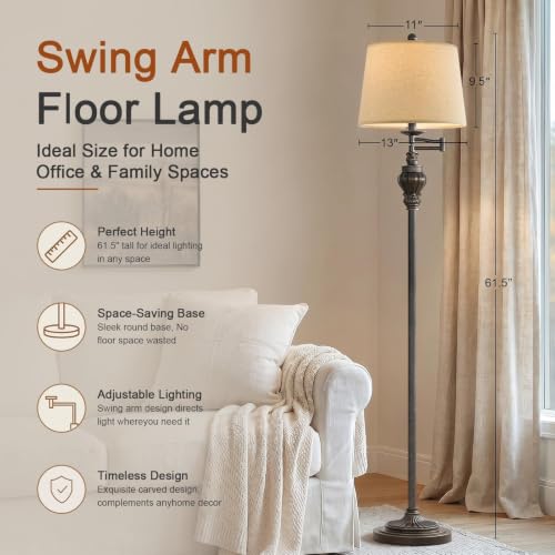 Image of Vintage Floor Lamp with 350 Adjustable Swing Arm 61 inch Lamps for Living Room