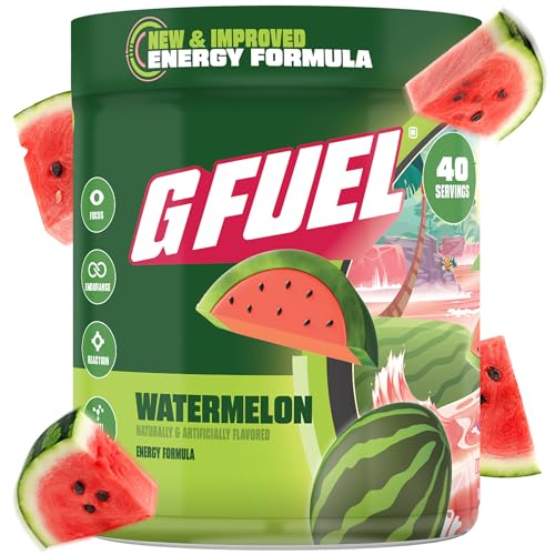 Image of G Fuel Watermelon Energy Drink Powder, Pre Workout Caffeine Mix for Gaming, Sugar Free Focus Amino, Vitamin + Antioxidants, 9.9oz (Watermelon, 40 Servings)