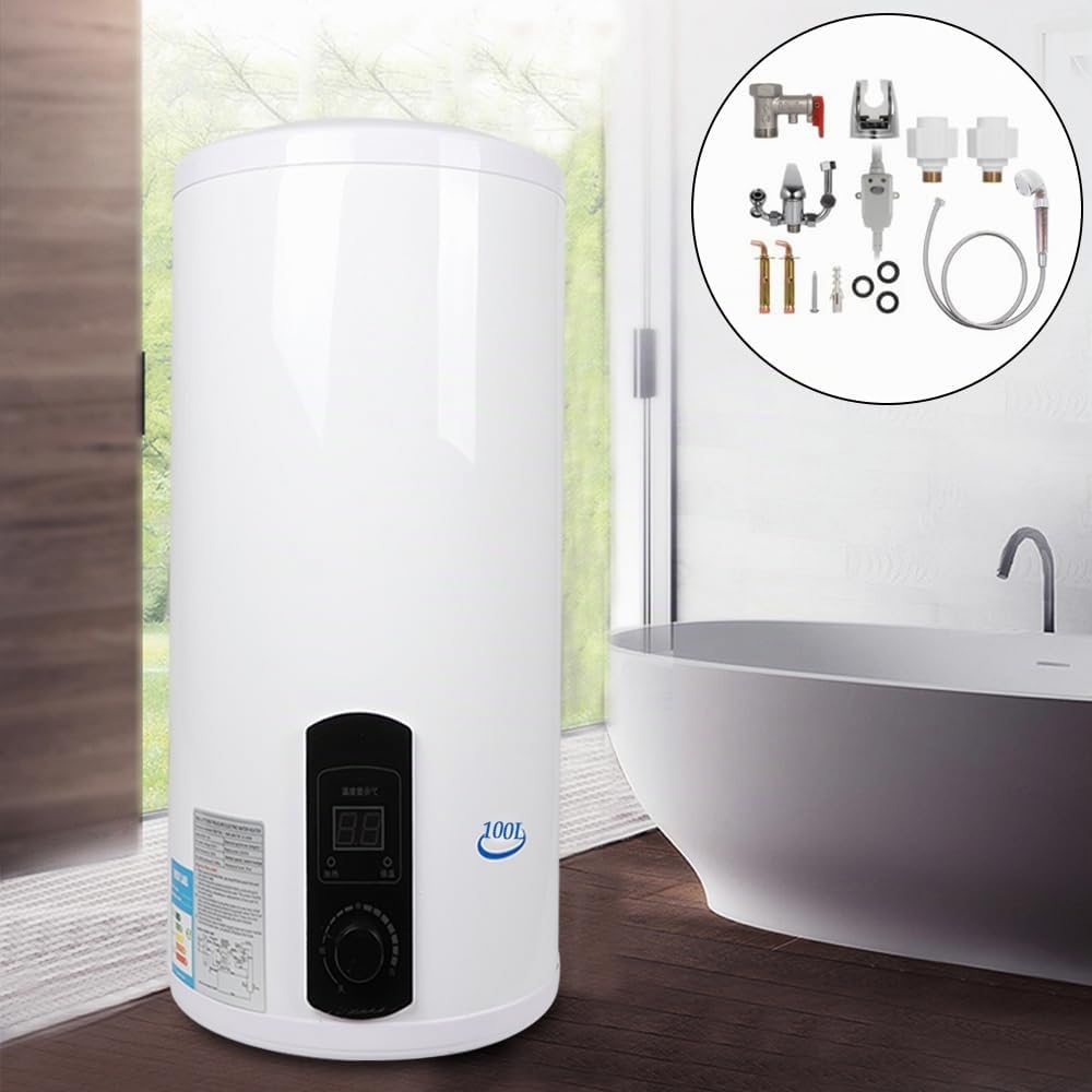 Elektrischer Warmwasserspeicher Warmwasserboiler Boiler 60L 2000W Elektro Warmwasserboiler Wasserboiler IPX4 Vertikal LED Anzeige Emaillierter Innenbehälter Druckfest 220V (60L)