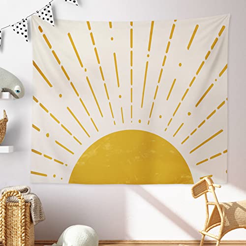 Boho Sun Tapestry Horizontal Sunset Sun Rise Vintage Hippie Tapestries Wall Hanging Bedroom Bohemian Abstract Minimalist Yellow Mid Century Art Tapestry Wall Decor For Living Room Dorm,51.2X59.1 Inches #TOP1