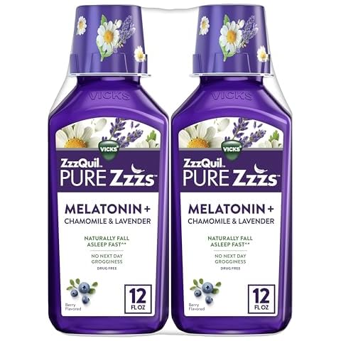 ZzzQuil Pure Zzzs, Liquid Melatonin Sleep Aid, Berry Flavored, with Chamomile & Lavender, Fall Asleep Fast, Wake Refreshed, Drug-Free, Non-Habit Forming, 24 FL OZ Cover