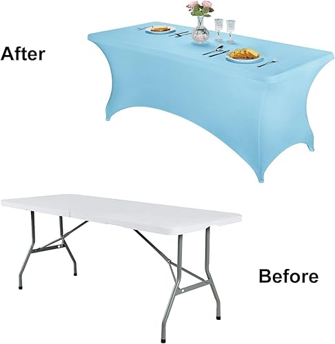 Miniatura 229 de FORLIFE Paquete de 6 manteles de elastano, de ajuste universal para mesas rectangulares de 6 pies, para patios, bodas, banquetes, fiestas