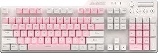 AK35I Hot-Swappable Wired Full-Size Mechanical Gaming Keyboard with Red Switches, White-Pink Matching, Anti-Ghosting Multimedia Keys Roller, White Backlit, Programmable Macro, Aluminum White