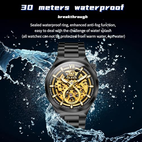 Image of OLEVS Mens Skeleton Watches Automatic Self Winding Mechanical Designer Luxury Dress Stainless Steel Waterproof Original Wrist Watches for Men
