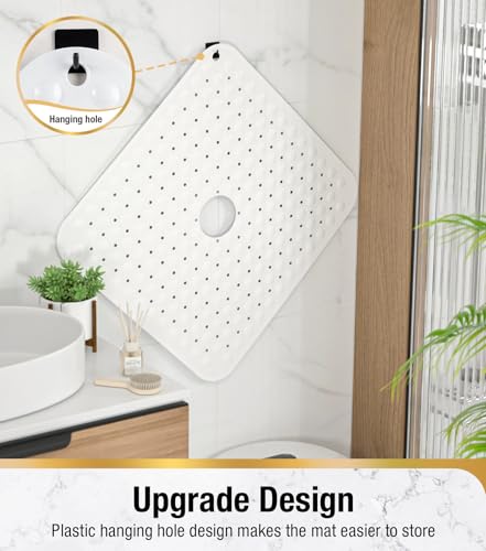 Image of HITSLAM Shower Bathtub Mat Non Slip, 24 inchx 24 inch Bath Mat for Tub, Soft PVC Shower Mats for Inside Shower with Suction Cups and Center Drain Hole, Machine Washable Bathroom Floor Mat, White