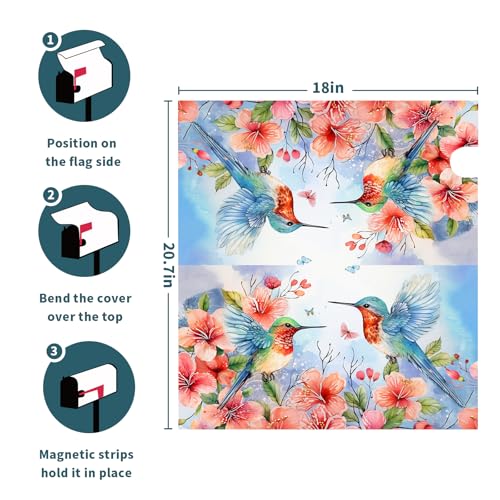 Image of Spring Summer Hummingbird Mailbox Covers Magnetic Standard Size 21x18 Inch Spring Flowers Magnetic Mailbox Covers Floral Mailbox Wraps Post Letter Box Cover for Holiday Outside Gadern Yard Decoration