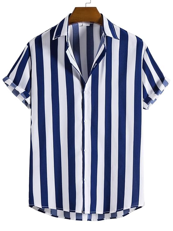 Image of Men's Striped Slim Fit Half Sleeves Stratchable Printed Shirt