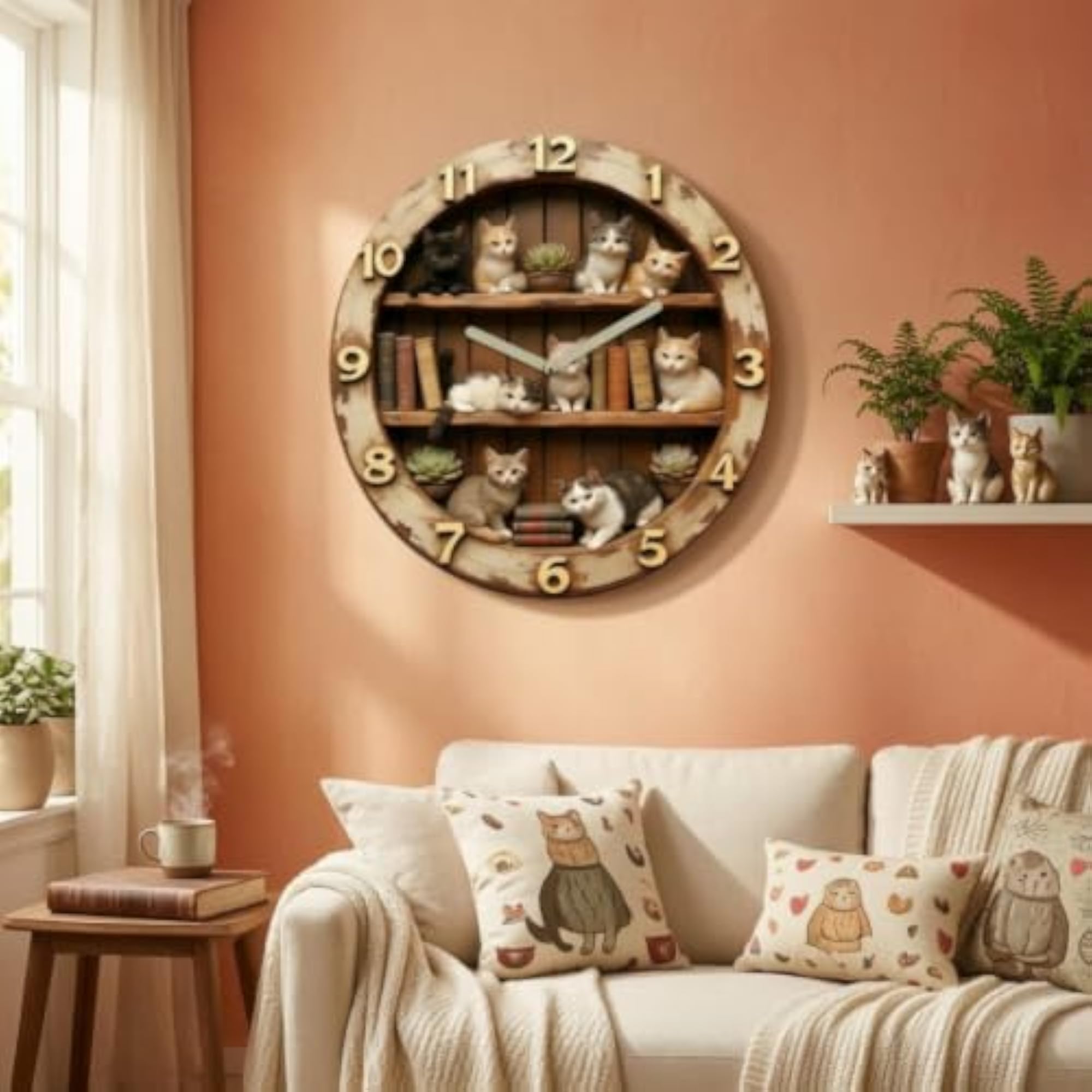 Club Bollywood® Rustic Cat Wall Clock with Arabic Numerals