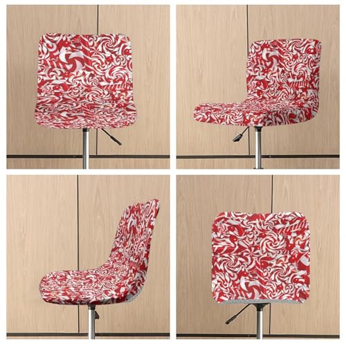 Image of Bar Stool Covers with Backs Dining Room Square Swivel Barstool Chair Seat Set of 2 Christmas Candy Red Non-Slip Counter Height Chair Covers Xmas Decor