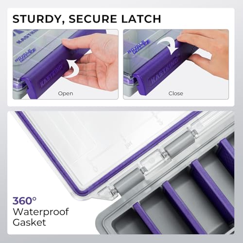 Image of KastKing HyperSeal Waterproof Tackle Box, 3600 and 3700 Tackle Trays, Fishing Tackle Box Organizer with Removable Dividers, Lure Box and Terminal Tackle Storage,Purple