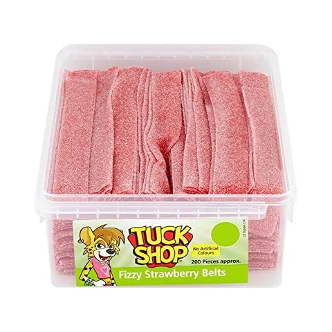 ( 200s Pack ) Tuck Shop Fizzy Strawberry Belts 200 Pieces 1.3kg Cover