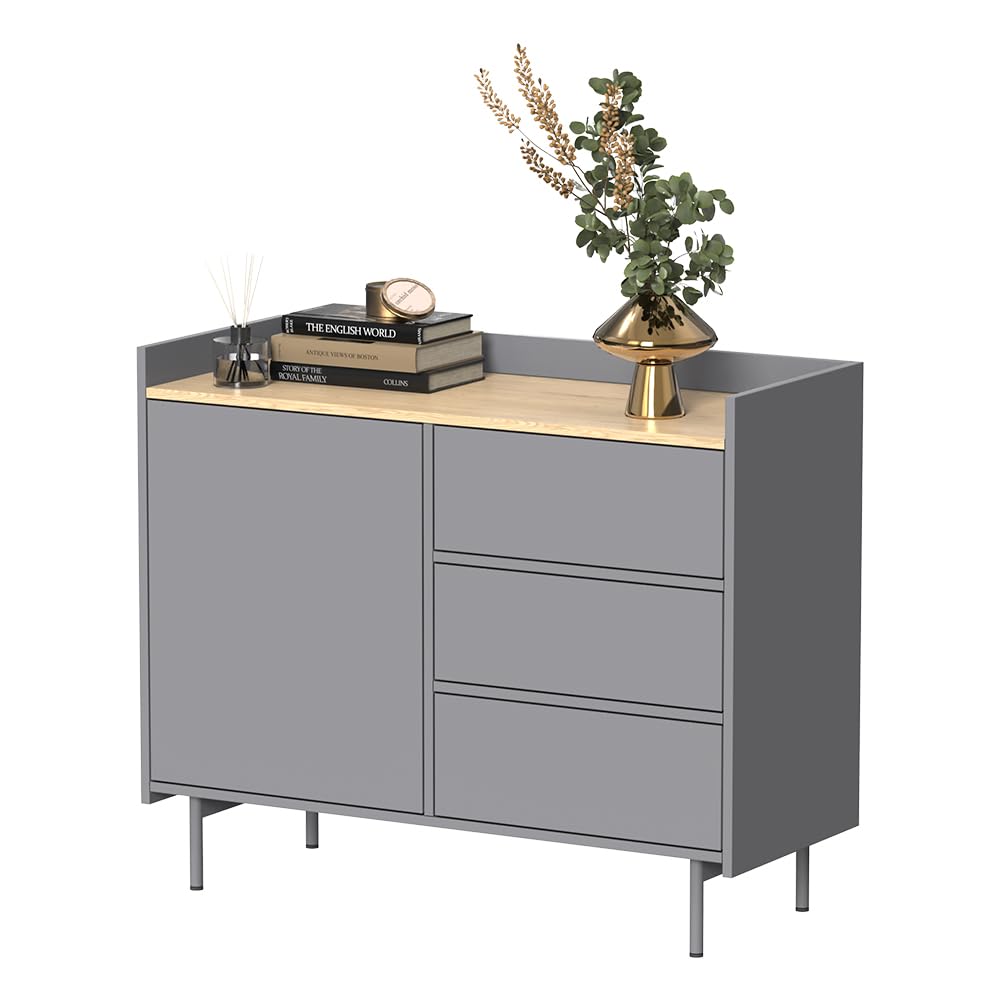 Vicco Cassettiera per camera da letto Velina, Grigio, 100 x 82 cm | con 3 cassetti e 1 anta, per riporre abiti e oggetti di uso quotidiano