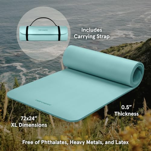 Image of Retrospec Solana Yoga Mat Thick 1 /2in Non-Slip Workout Mat with Nylon Strap - 72x24in Exercise Mat for Pilates, Stretching & Fitness - BPA Free, Easy Clean
