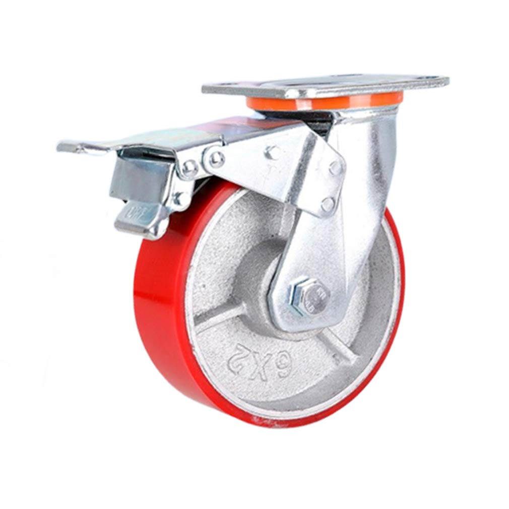 Yuzguhey Brake Heavy Duty Polyurethane Swivel Caster Wheels 1Pcs 360 Degree Bearing Iron Core For Furniture Trolley Flatbed Carts(,6In)