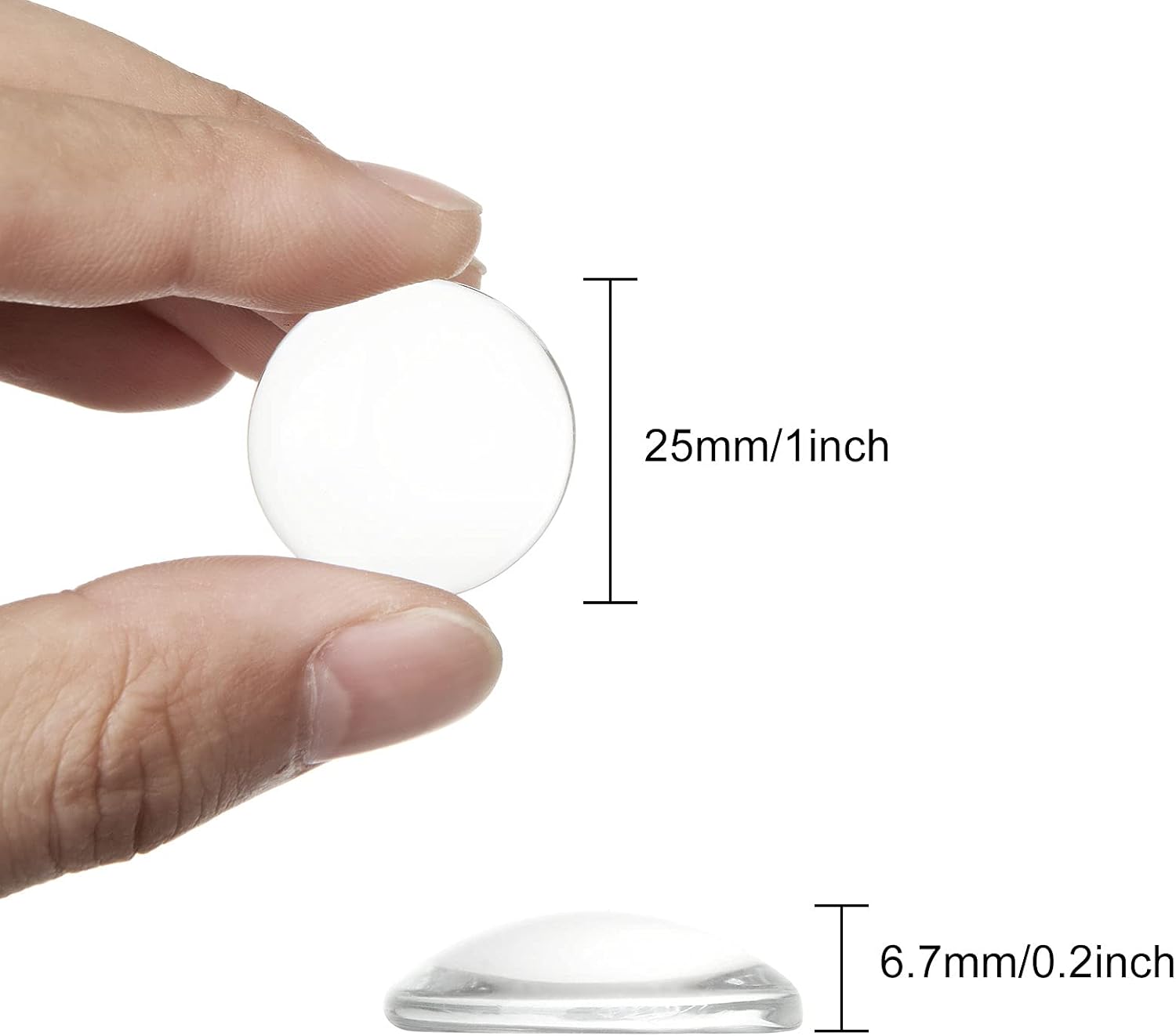 GLEEJON 200PCS Transparent Glass Demo Cabochons, 1 Inch Clear Round Crystal Cabochon Tiles Flat Back Glass Demo Tiles for Photo Cameo Pendants Jewelry Necklaces