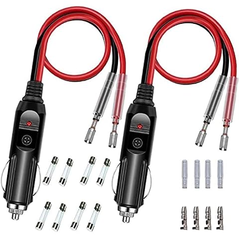 2 Pack Replacement Cigarette Lighter Plug - 12 Volt Male Cigar Plug with Leads Car Adapter Dc Battery Charger Connectors 12V Power Supply for Auto Accessories with LED Lights 10A Cover