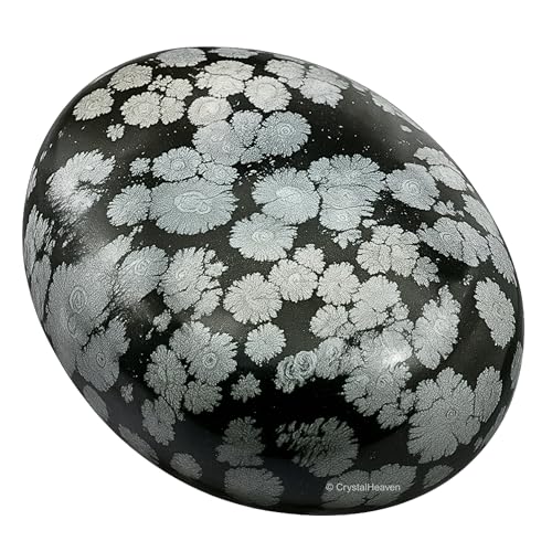 Image of Certified Snowflake Obsidian Crystal Palm Pebbles Stones for Anxiety Stress Relief Massage - AAA Grade Original Healing Gemstone Agate Palm Stone for Yoga Meditation Spiritual Reiki Feng Shui
