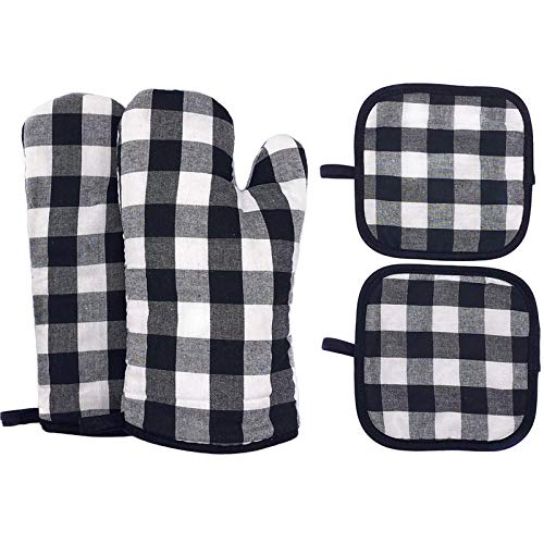 Oven Mitts And Pot Holders Set, Heat Resistant Long Bbq Gloves With Non-Slip Surface For Safe Kitchen Cooking Baking Grilling (Black) #TOP1