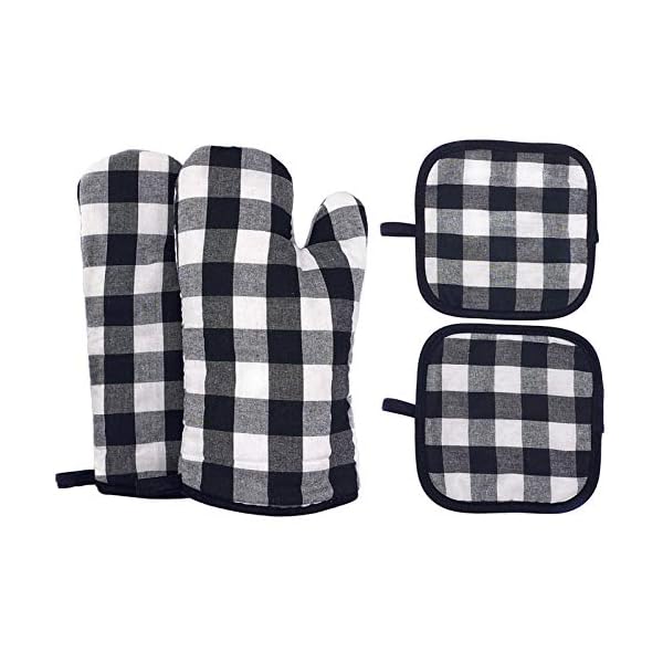 Oven Mitts and Pot Holders Set, Heat Resistant Long BBQ Gloves with Non-Slip Surface for Safe Kitchen Cooking Baking Grilling (Black) Oven Mitts and Pot Holders Set, Heat Resistant Long BBQ Gloves with Non-Slip Surface for Safe Kitchen Cooking Baking Grilling (Black)