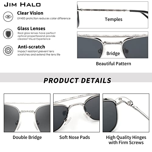 Image of JIM HALO Retro Square Aviator Sunglasses Premium Glass Lens Flat Metal Eyewear Men Women