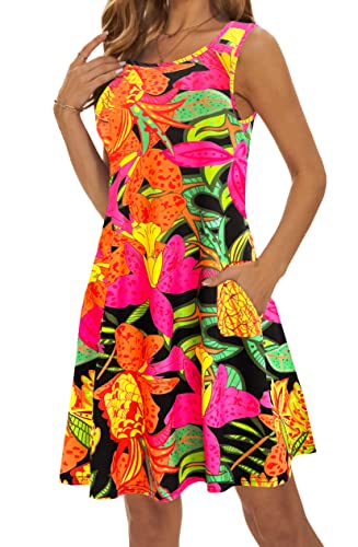 Image of Summer Dresses for Women 2026 Casual Sundresses Beach Cover Ups Sleeveless Tshirt Swing Dress with Pockets