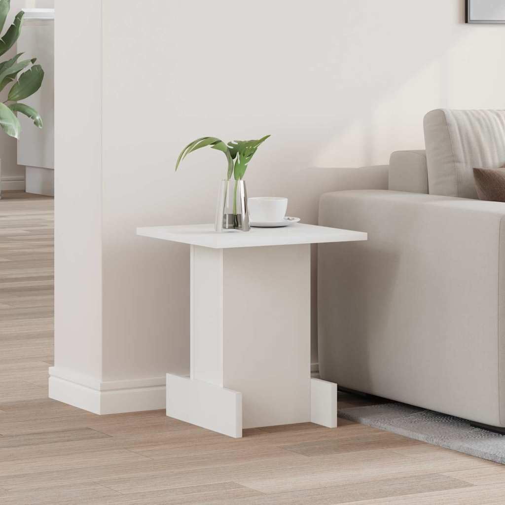 Mesa auxiliar blanca 35,5 x 35 x 40 cm, pequeña mesa de centro de madera moderna con espacio de almacenamiento y estantes para salón y oficina