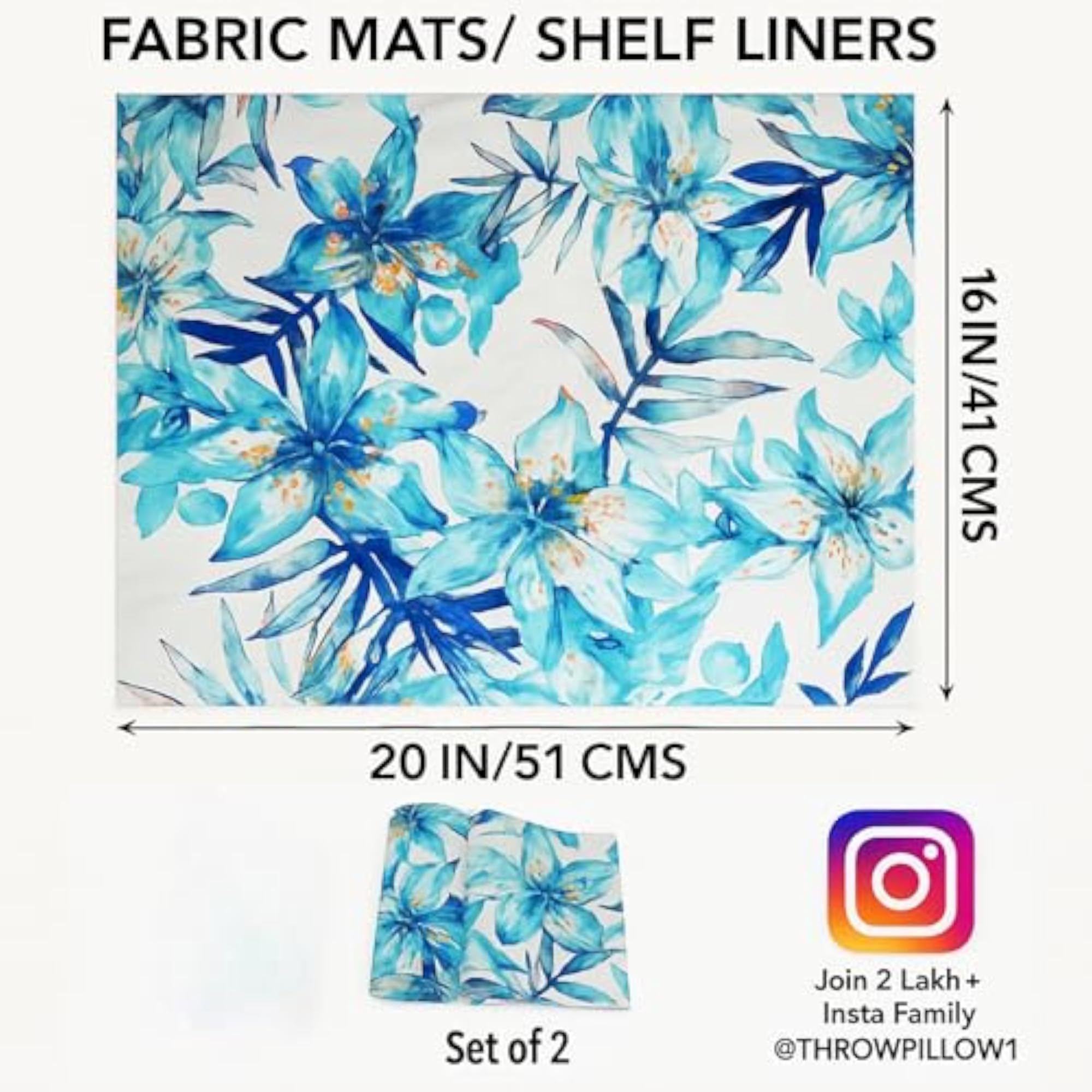 Fabric Shelf Liners, Blue Leaves Design for Kitchen