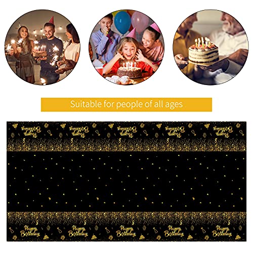 Aneco 2 Pack Black Gold Happy Birthday Tablecloths Party Table Cloth Covers Table Covers For Party Decorations Wedding Supplies, 108 X 54 Inches #TOP5