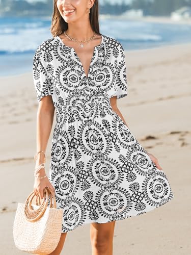 Image of CUPSHE Womens Summer Dresses 2025 V Neck Short Sleeve Flowy A-line Beach Vacation Dress with Pockets