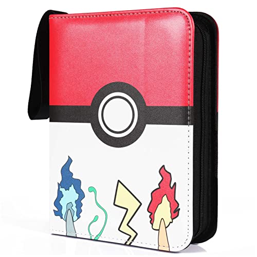 Trading Card Binder, Cards Holder Album Collectible Card Album, Compatible with Game Card Binder 4Pocket, 400Cards 50 Removable Sleeves, Carrying Case Book Folder Storage Organizer for Boys Girls Red