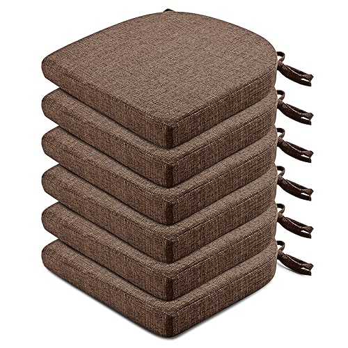 Wellsin Chair Cushions for Dining Chairs 6 Pack - Kitchen Chair Cushions with Ties and Non-Slip Backing - Dining Chair Pads 16
