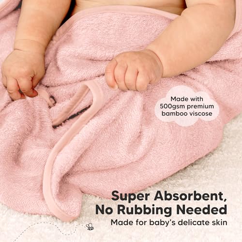 Image of KeaBabies 2-Pack Hooded Baby Towels for Newborn - 35x35 Soft & Absorbent Viscose From Bamboo Baby Bath Towels with Hood for Infant,Toddler,Kids,Boys Girls,Newborn Bath Essentials (Rose Ivory, Regular)