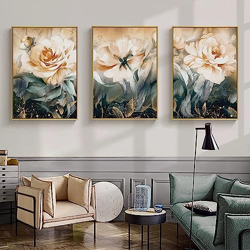 Art mural Blooming Fleurs Bleu Rose affiche sur toile d'art abstrait de salon