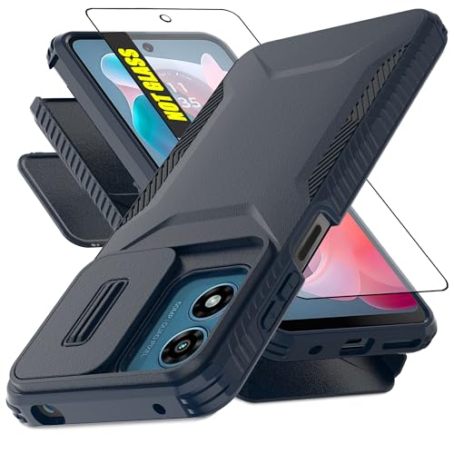 AWZHYDT for Motorola G Play 4G 2024 Case, with 1 HD Screen Protector & Slide Camera Cover [Military-Grade] Heavy Duty Rugged Shockproof Protective Cover for Moto G Play 4G 2024(Blue)