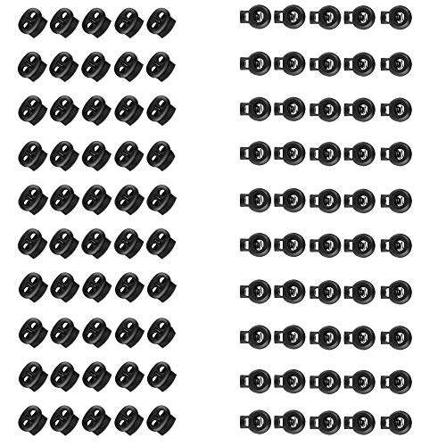 Spring Cord Lock, Drawstring Toggle Stoppers, Fastener Slider, Single and Double Hole, Black, 100 Counts by CSPRING