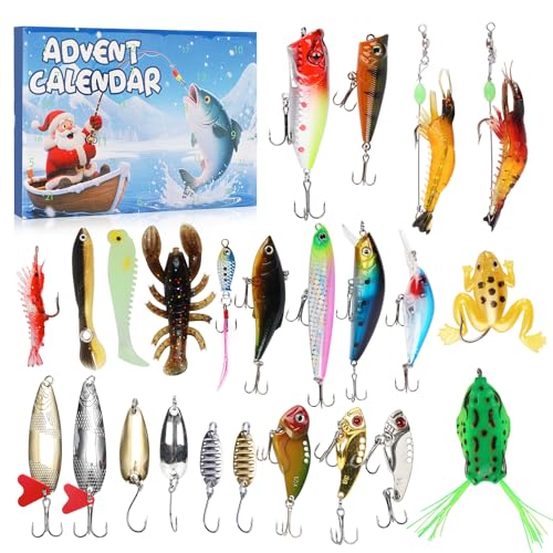 Fishing Advent Calendar 2025-24 Days of Christmas Countdown Calendar with Fishing Lures Set for Fisher Adult Men Teen Boys - Christmas Gifts for Dad Men Stocking Stuffers