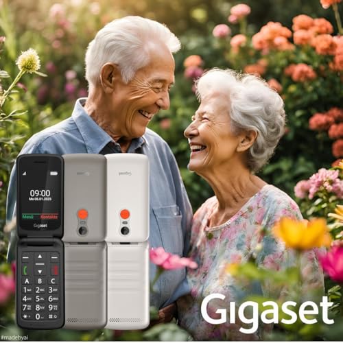 Gigaset GL595 Flip-Mobiltelefon – einfache Bedienung für Senioren, große Tasten & SOS-Notruftaste – Staub- & spritzwassergeschützt IP44 Schutzklasse – ohne Vertrag – 2,8 Zoll TFT-Farbdisplay, Titanium