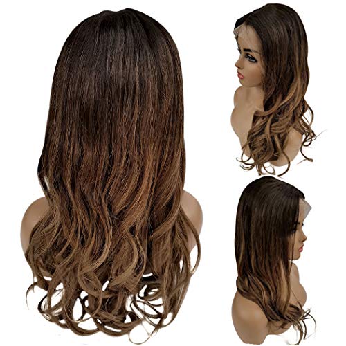 Balayage Human Hair 13x6 Lace Front Wigs Highlights Natural Black to Medium Brown Full Ends 150% Denisty Deep Part Pre-plucked Curly Real Hair 22 inch