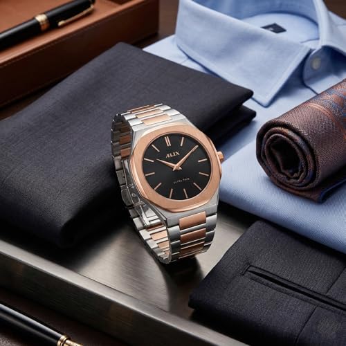 Image of ALIX AL2912 Round Dial Stainless Steel Bracelet Band Water Resistant Wrist Analog Watch for Man