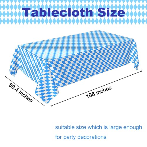 POPOYU Oktoberfest-Tischdecke, blau-weiß diamant-kariert, Kunststoff, 130x220 cm, bayerisches Bier, Partyzubehör