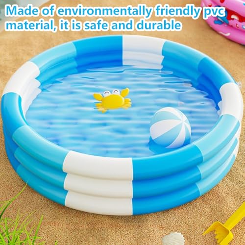 Toyhood Streifen Kinder Aufblasbare Planschbecken, 3 Ring Baby-Schwimmbad, mit Aufblasbaren Sicherheit Blase Boden, für Indoor Outdoor Mädchen Jungen Garten Hinterhof (Blau)